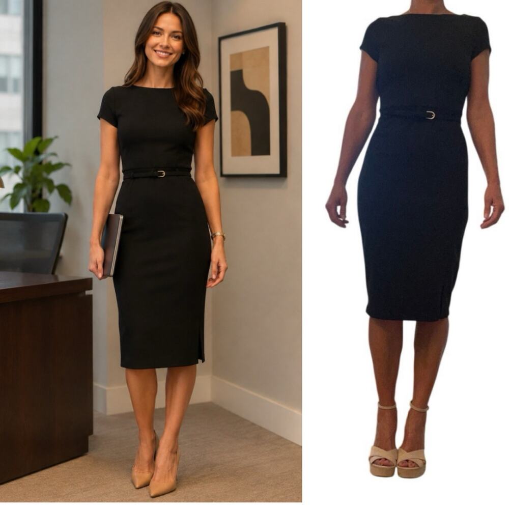 Express Black Belted Sheath Dress Women’s XS Career Office Classic Midi